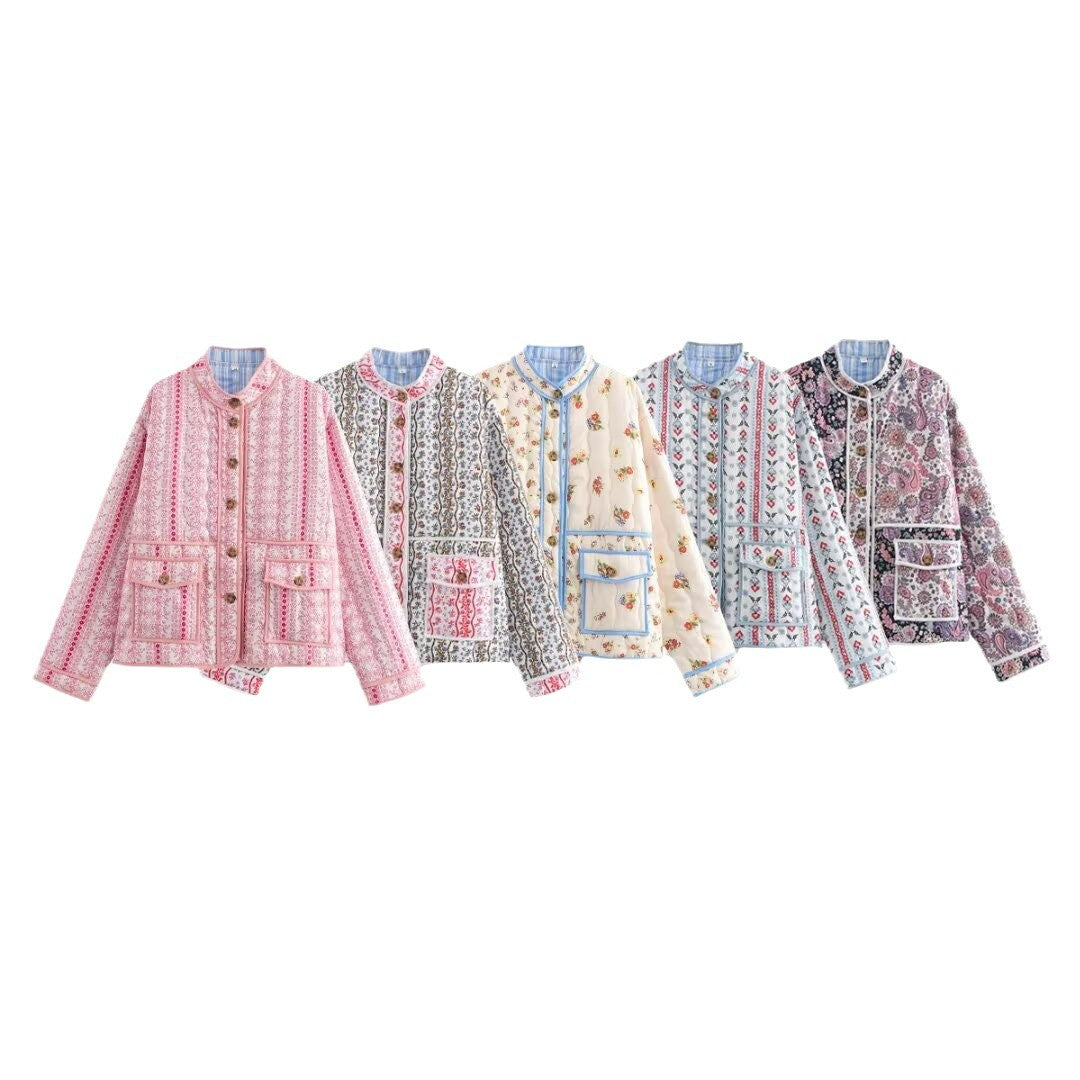 Damen Steppjacke mit floralen Mustern und praktischen Taschen EB