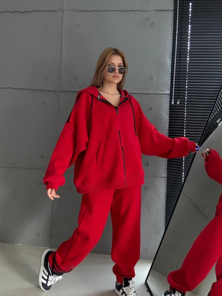 Damen Stylish Hoodie mit doppeltem Reißverschluss und lässigem Schnitt EB