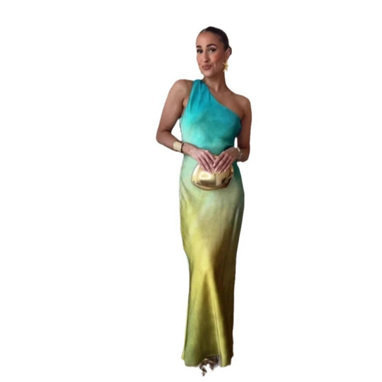 Damen Elegantes asymmetrisches Maxikleid mit sanften Farbverlauf und bequemem Tragekomfort EB