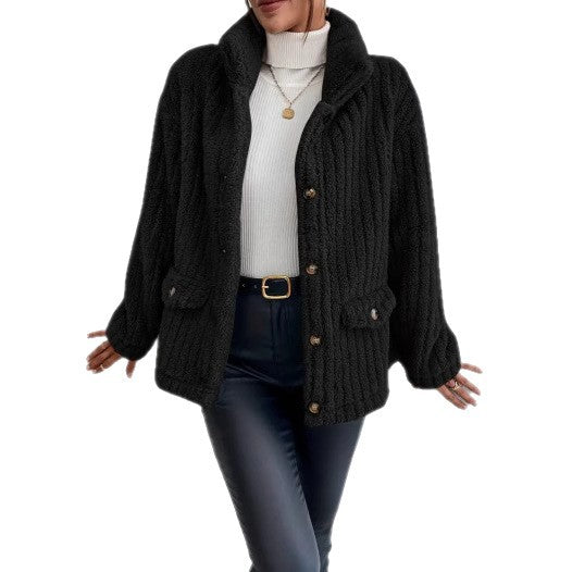 Damen Kuschelige Fleecejacke mit aufgesetzten Taschen EB