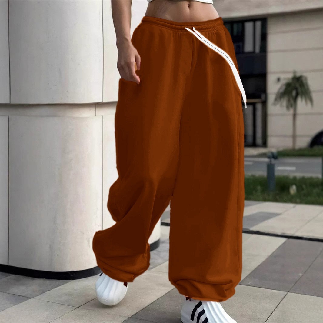 Damen nan weite Baggy-Jogginghose mit hohem Komfortbund, Kordelzug und elastischen Knöchelbündchen EB
