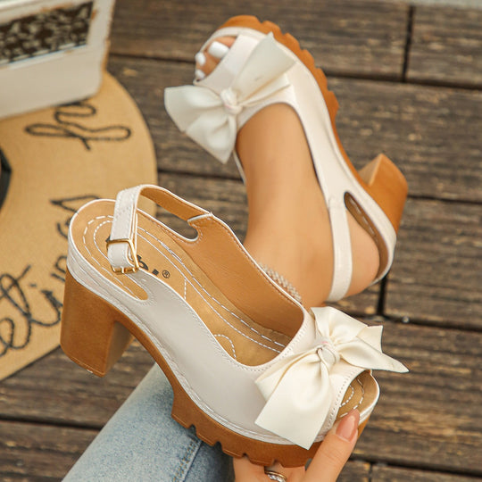 Damen Komfortable Plateau-Absatzsandalen mit Schleifen-Detail EB