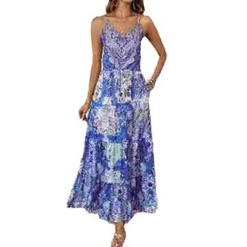 Damen Maxikleid mit luftigen Trägern und floralem Muster EB