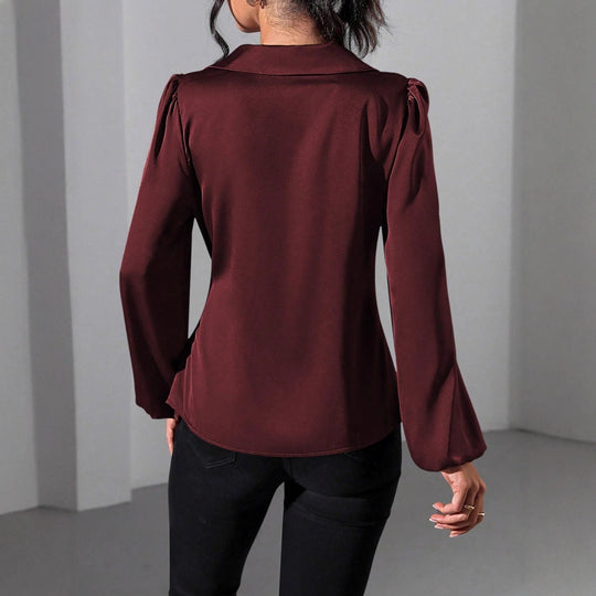 Damen Wickelbluse mit elegantem Taillengürtel und Puffärmeln EB