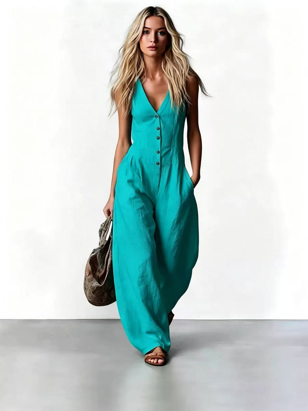 Damen Maxikleid mit elegantem V-Ausschnitt und seitlichem Schlitz EB