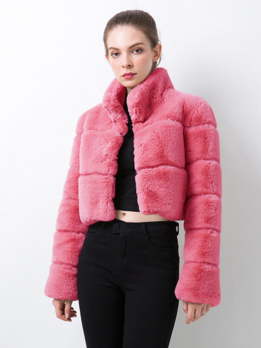 Damen modische kurze Kunstpelzjacke EB