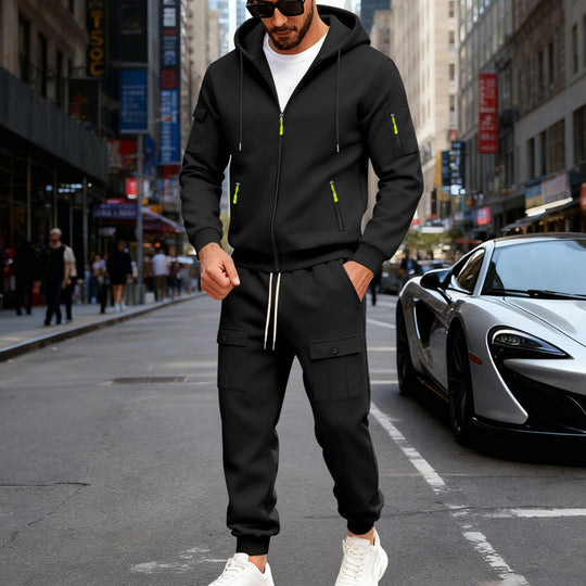 Herren stylisches Zweiteiliges Jogginganzug mit Kapuze und praktischen Taschen EB