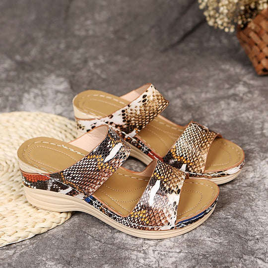 Damen Komfortable Wedge-Sandalen mit animalischem Muster EB