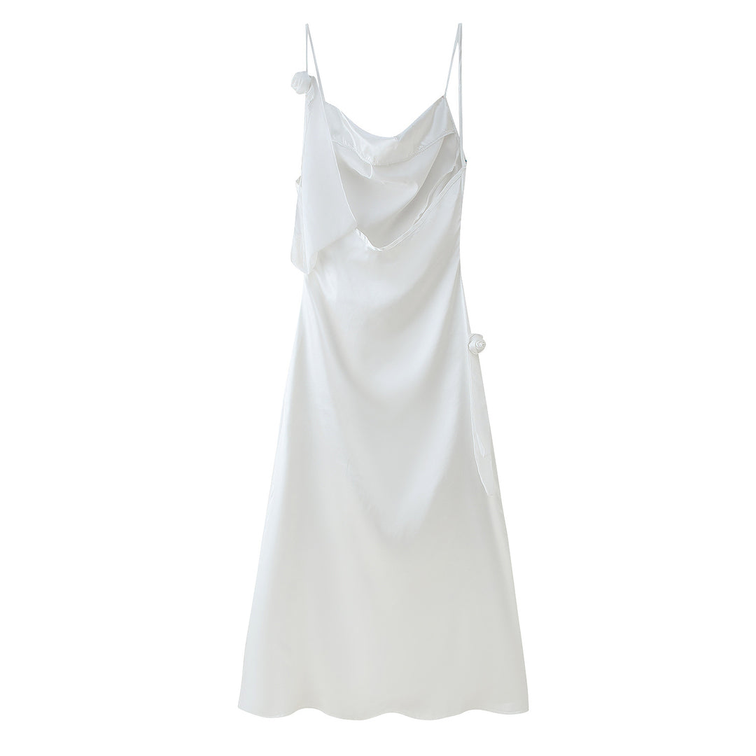 Damen Satin-Kleid mit elegantem Rüschendesign und verstellbaren Trägern EB