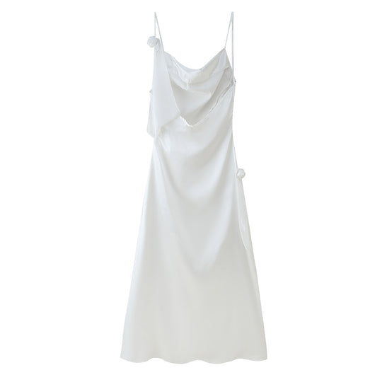 Damen Satin-Kleid mit elegantem Rüschendesign und verstellbaren Trägern EB