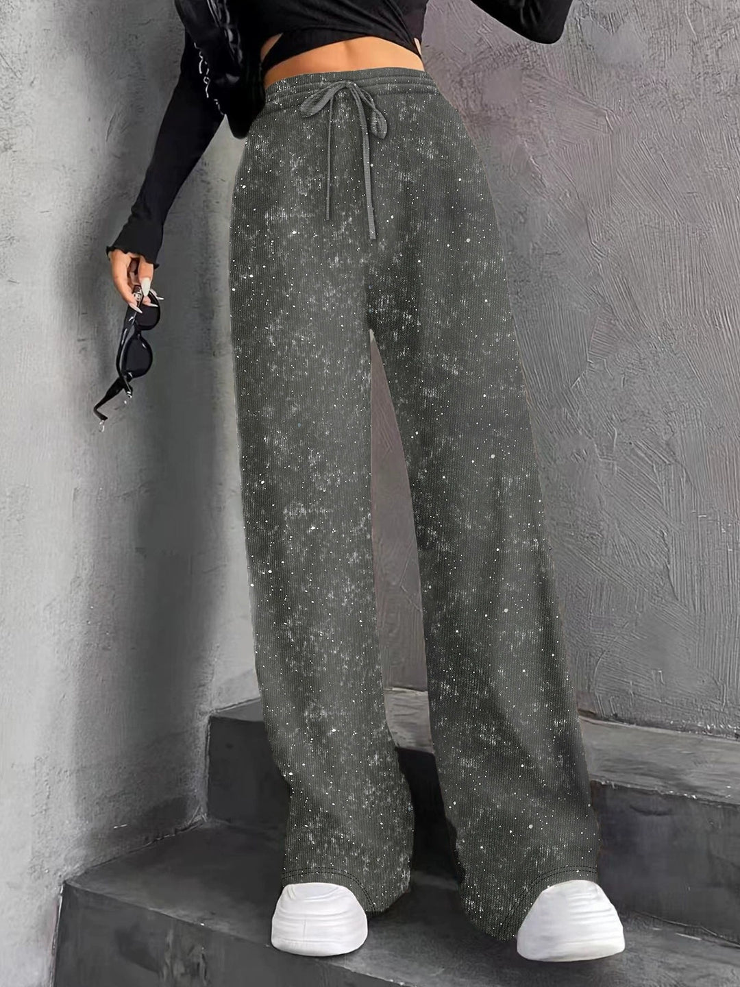 Damen nan weite Strickhose mit hochgeschnittenem Bund und Kordelzug EB