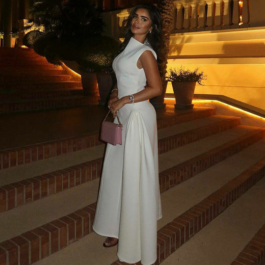 Damen Maxi-Abendkleid mit elegantem Stehkragen und schwingendem Rock EB