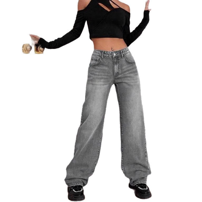 Damen lockere High-Waist Jeans im Used-Look EB