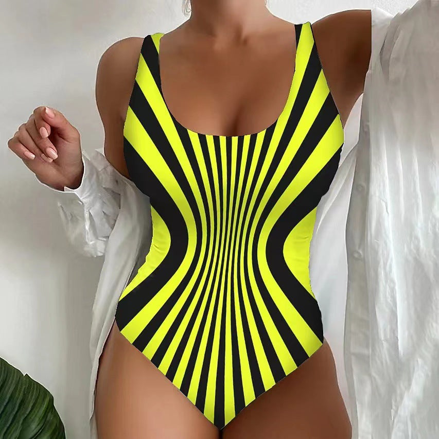 Damen Einteiler Badeanzug mit hypnotischem Streifenmuster EB