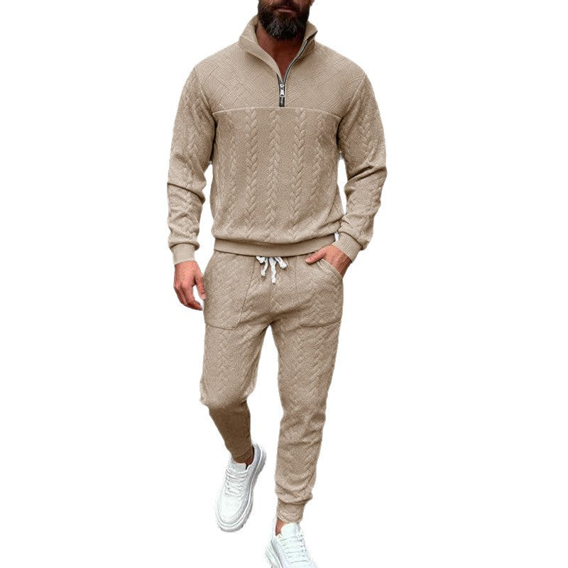 Herren Waffelstruktur-Halbzip-Loungewear-Set mit Cargo-Jogger EB