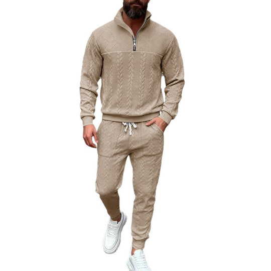 Herren Waffelstruktur-Halbzip-Loungewear-Set mit Cargo-Jogger EB