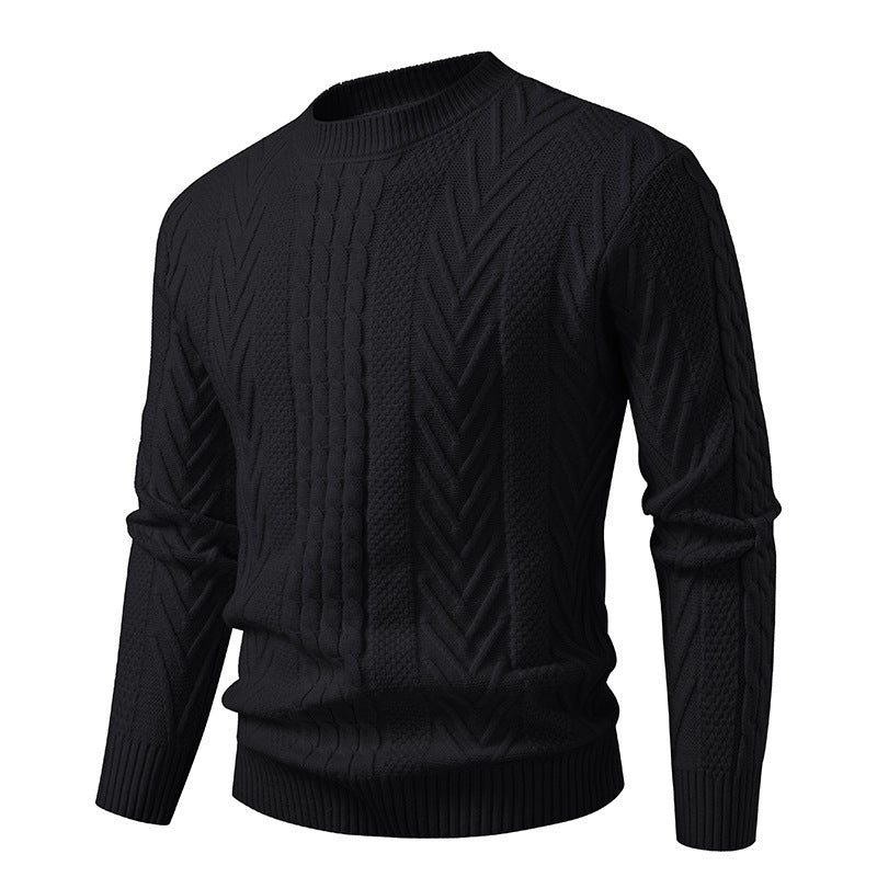 Herren Grobstrickpullover mit Zopfmuster und Rundhalsausschnitt EB
