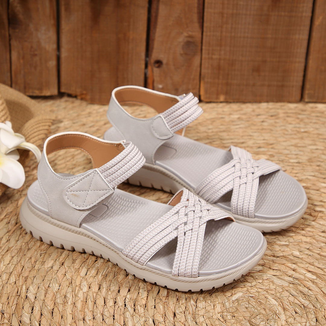 Damen Komfortable Sandalen mit elastischen Riemen und dekorativem Flechtmuster EB
