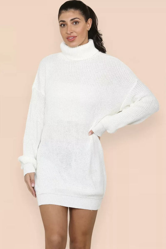 Damen Strickkleid mit hohem Kragen und relaxed Schnitt EB