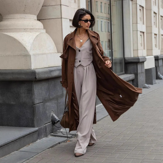 Damen Stilvoller Trenchcoat mit weitem Schnitt und Gürtel EB