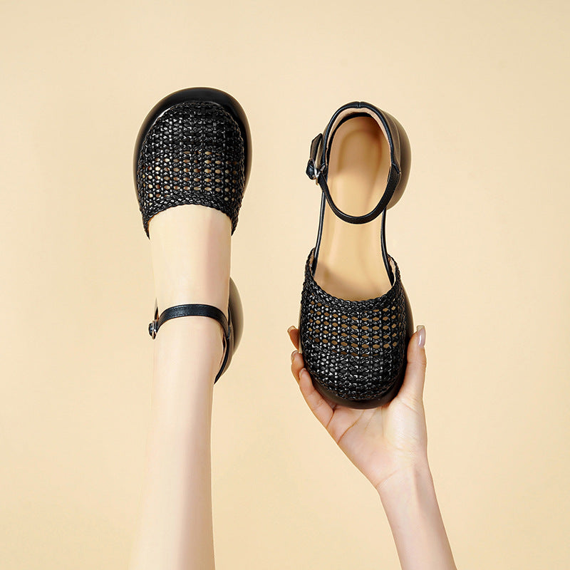 Damen Plateau-Sandaletten mit geflochtenem Design und komfortablem Ankle Strap EB