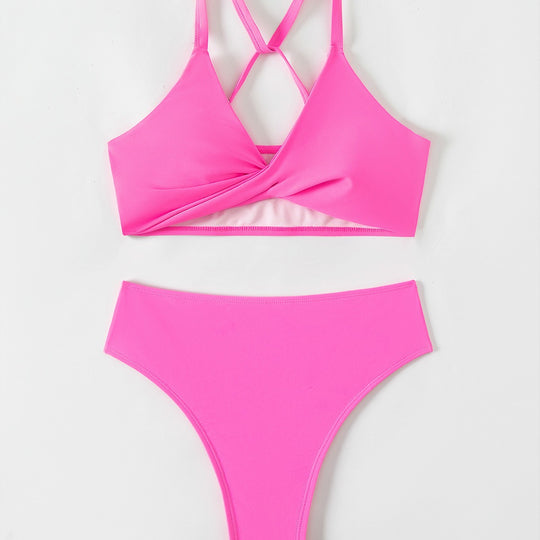 Damen Bikini-Set mit stylischem Sportoberteil und hochgeschnittenem Slip EB