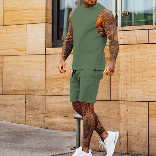 Herren sportliches Tanktop und Shorts-Set mit elastischem Bund EB