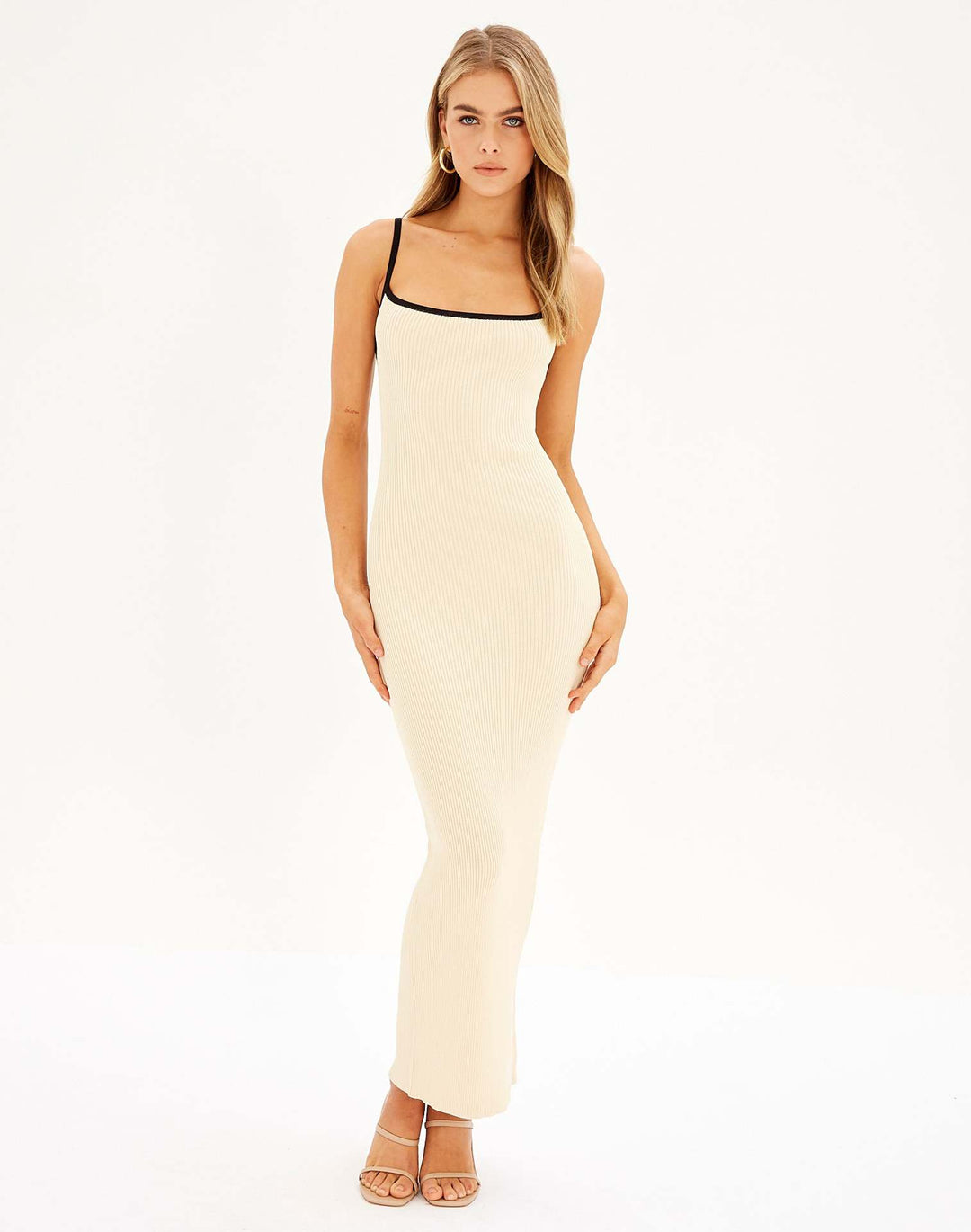 Damen Maxikleid mit schmalem Rippmuster und verstellbaren Spaghettiträgern EB