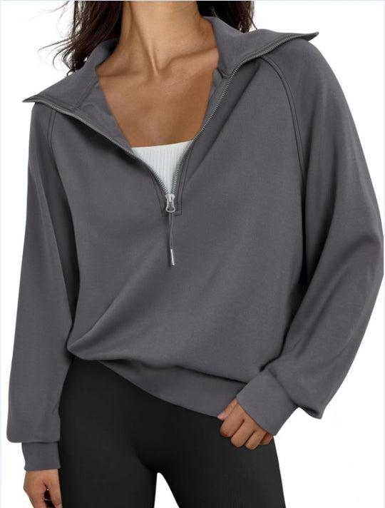 Damen lässiger Sweatpullover mit hohem Kragen und Reißverschluss EB