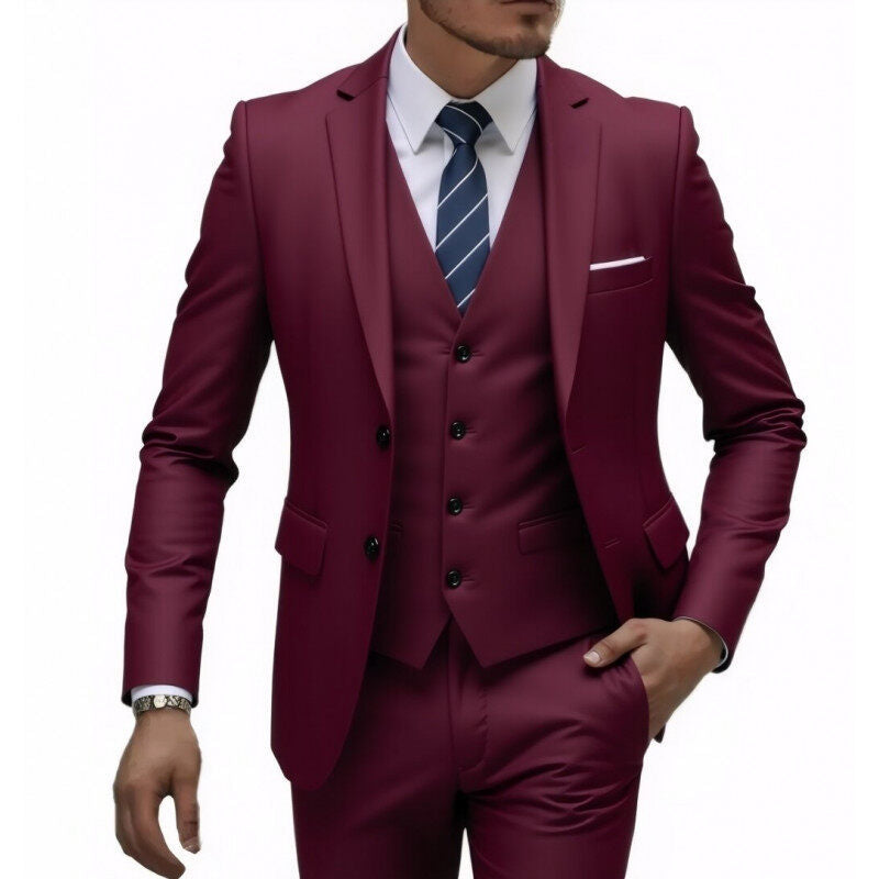 Herren nan dreiteiliges Slim-Fit Anzugset mit Weste, schmalem Revers und taillierter Silhouette EB