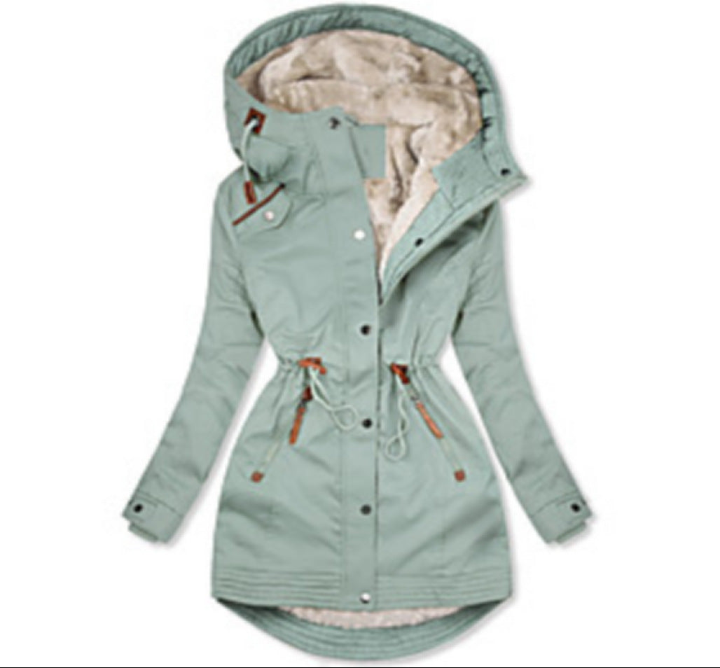 Damen gefütterte Winterparka mit praktischen Taschen und verstellbarem Gürtel EB