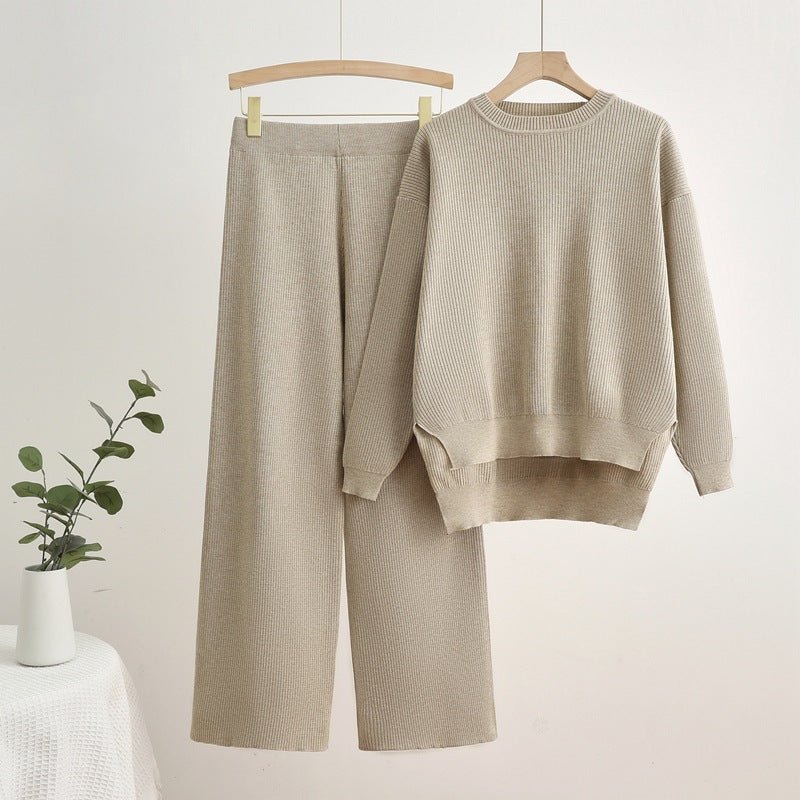 Damen komfortables Strick-Lounge-Set mit überschnittenen Schultern EB