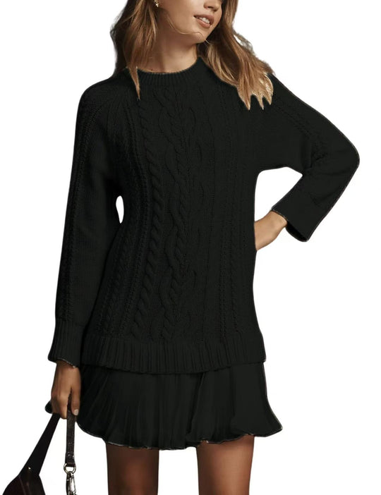 Damen nan Kabelstrick-Pullover mit Tunika-Schnitt, Zopfmuster und Rippbündchen EB
