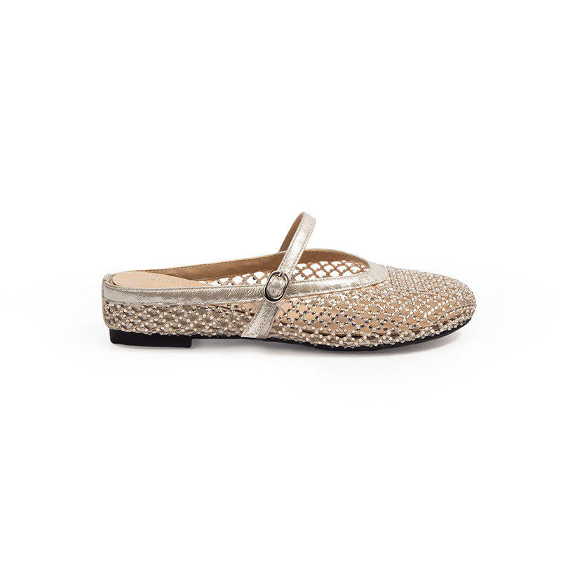 Damen eleganten Ballerinas mit modischem Netzdesign und funkelnden Details EB