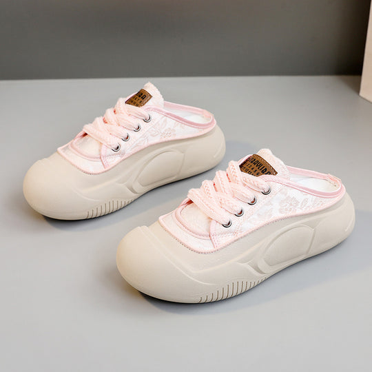 Damen bequeme Slip-On Sneaker mit modischem Blumenmuster und stoßdämpfender Sohle EB