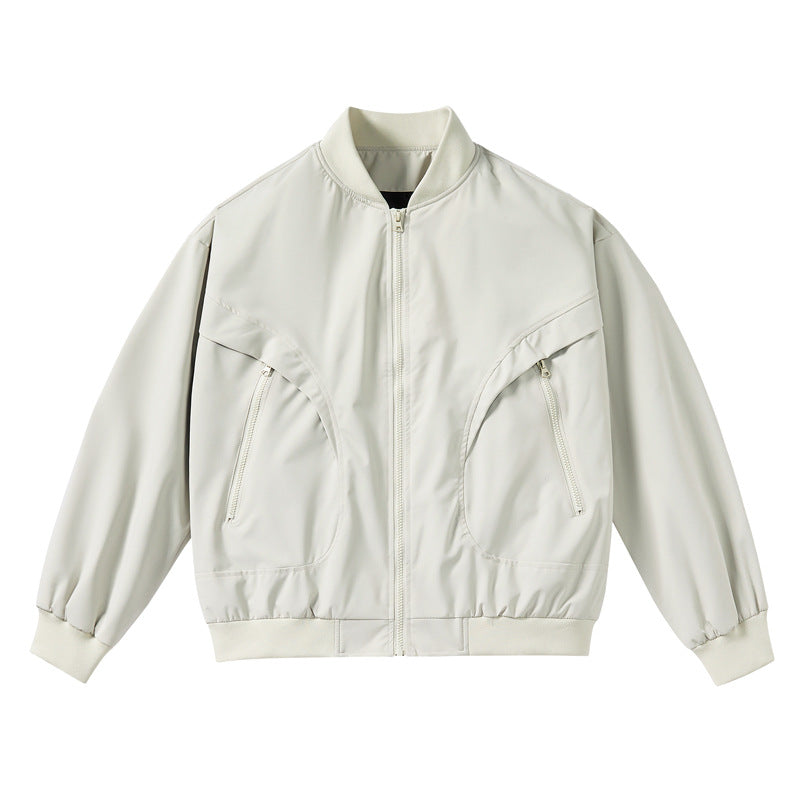 Unisex  lightweight stretch shell zip-front bomber jacket with curved zip utility pockets EB