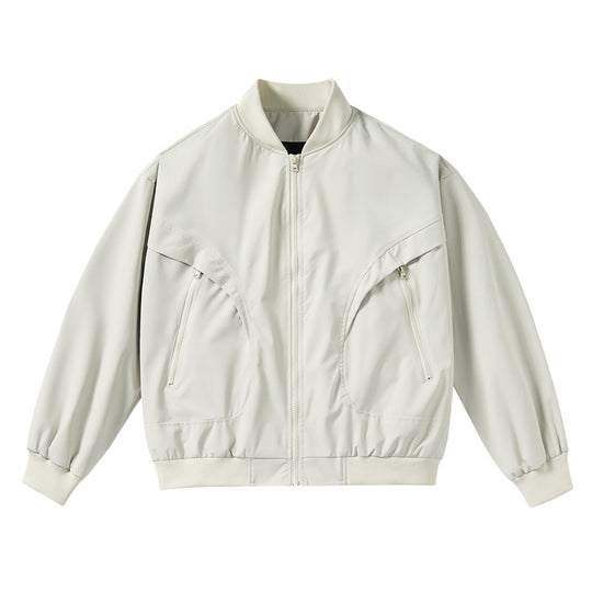 Unisex  lightweight stretch shell zip-front bomber jacket with curved zip utility pockets EB