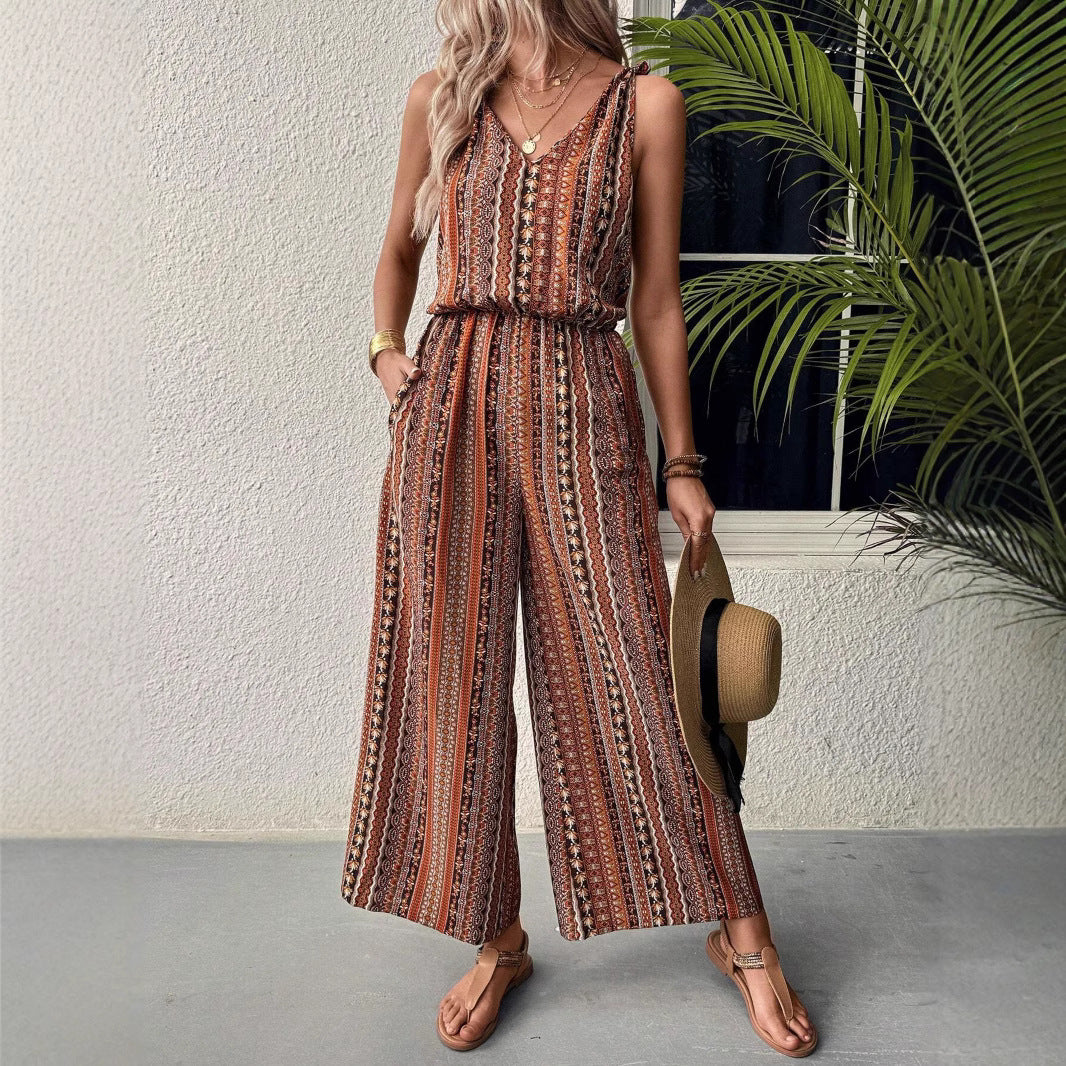 Damen Jumpsuit mit weitem Bein und V-Ausschnitt EB