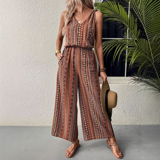 Damen Jumpsuit mit weitem Bein und V-Ausschnitt EB