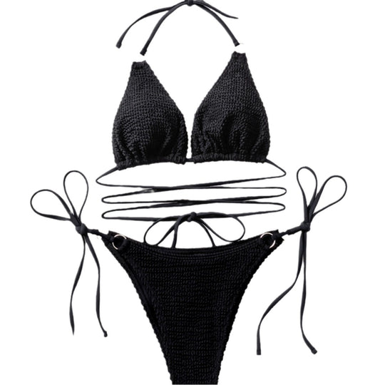 Damen Triangel-Bikini mit trendy Wickel-Design und einzigartigem Strickmuster EB