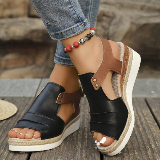 Damen Elegante Wedge-Sandalen mit offenen Zehen und modischen Riemen EB