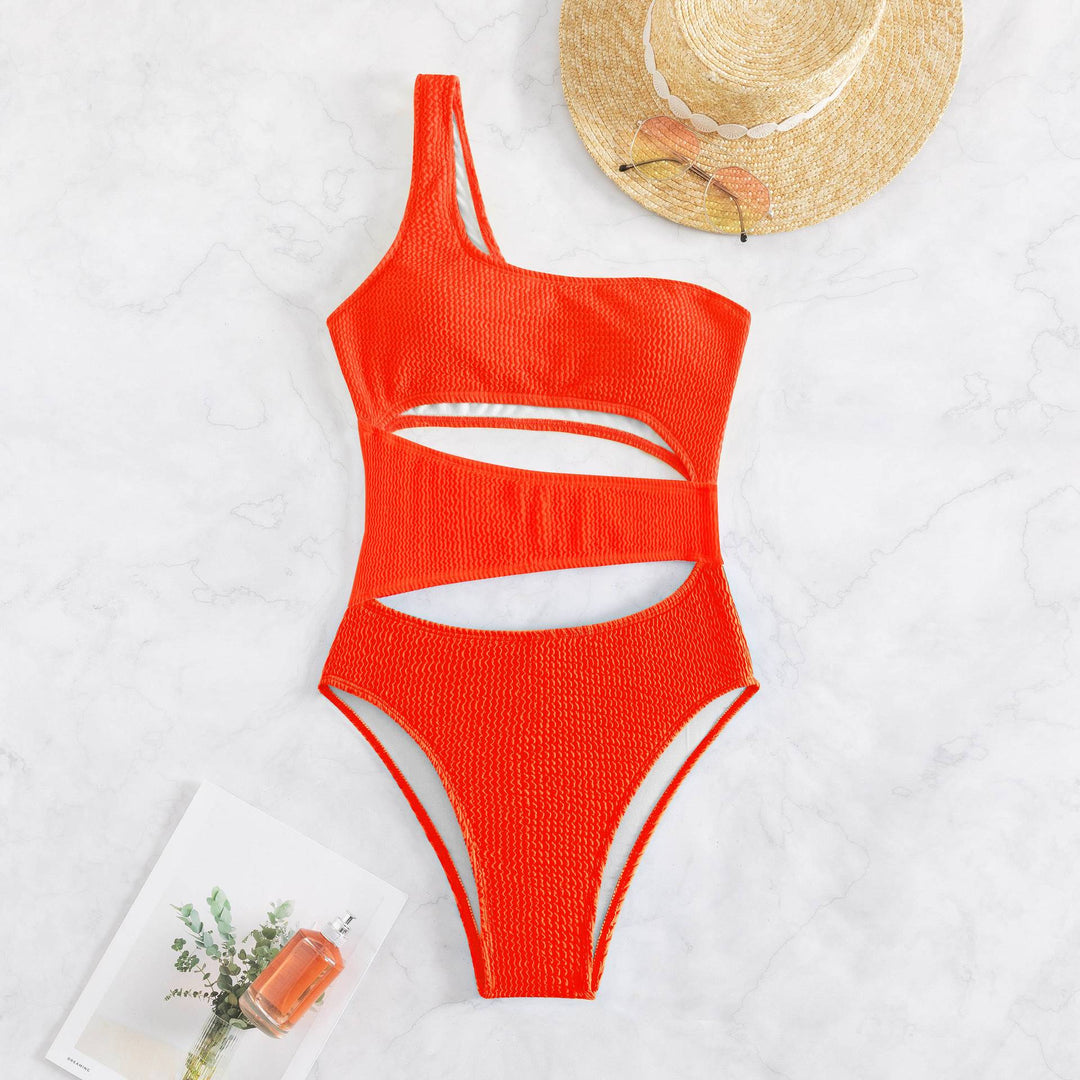 Damen Einteiler Badeanzug mit asymmetrischem Design und trendigen Cut-Outs EB