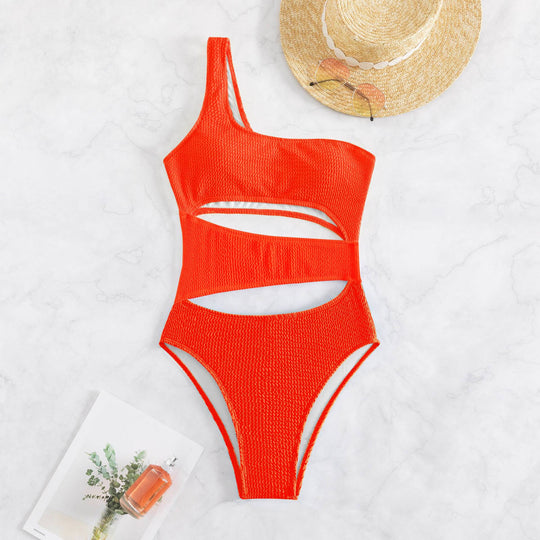 Damen Einteiler Badeanzug mit asymmetrischem Design und trendigen Cut-Outs EB