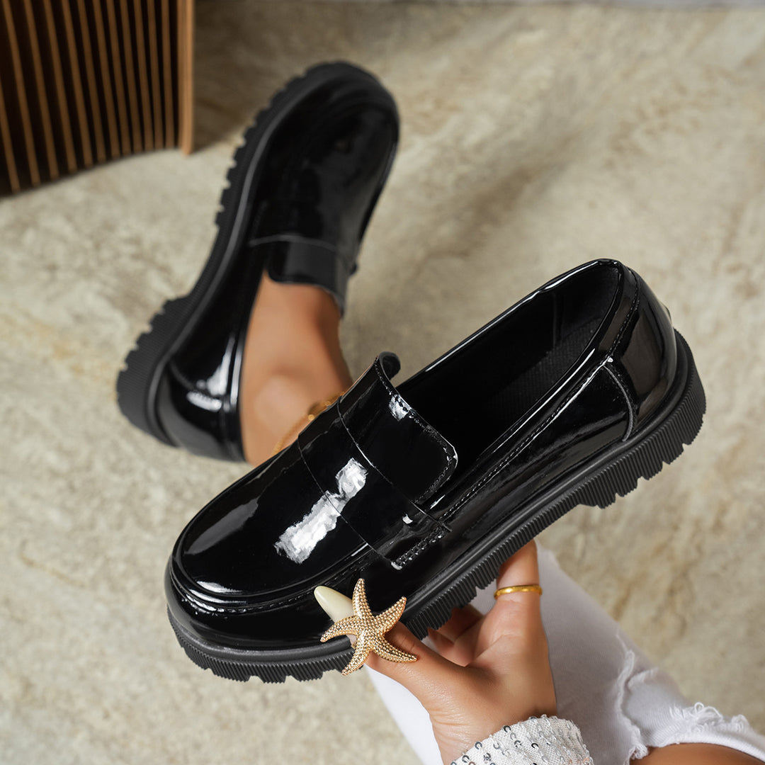 Damen Modische Loafers mit glänzender Oberflächenstruktur EB
