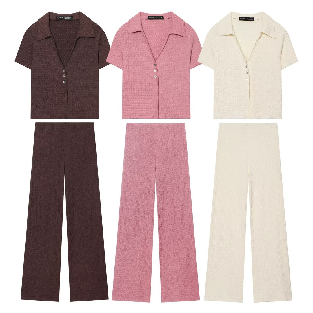 Damen Hochbundhose mit weitem Schnitt und lässiger Textur EB