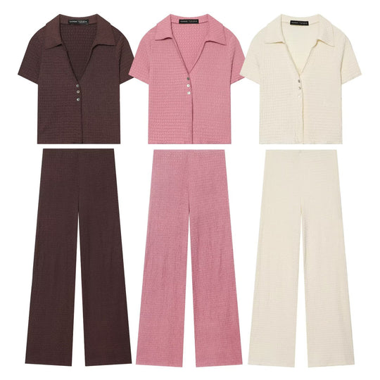 Damen Hochbundhose mit weitem Schnitt und lässiger Textur EB