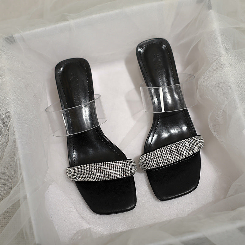 Damen Glamouröse Sandalen mit transparenten Riemen und funkelndem Strass EB