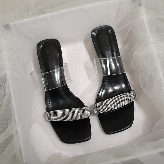 Damen Glamouröse Sandalen mit transparenten Riemen und funkelndem Strass EB