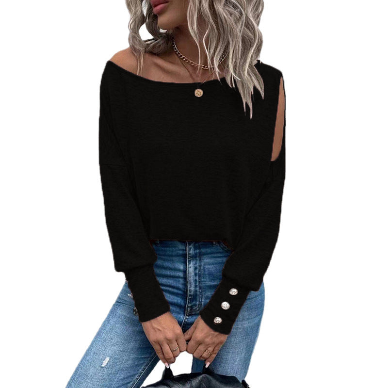 Damen Off-Shoulder Oberteil mit Knopfdetails EB