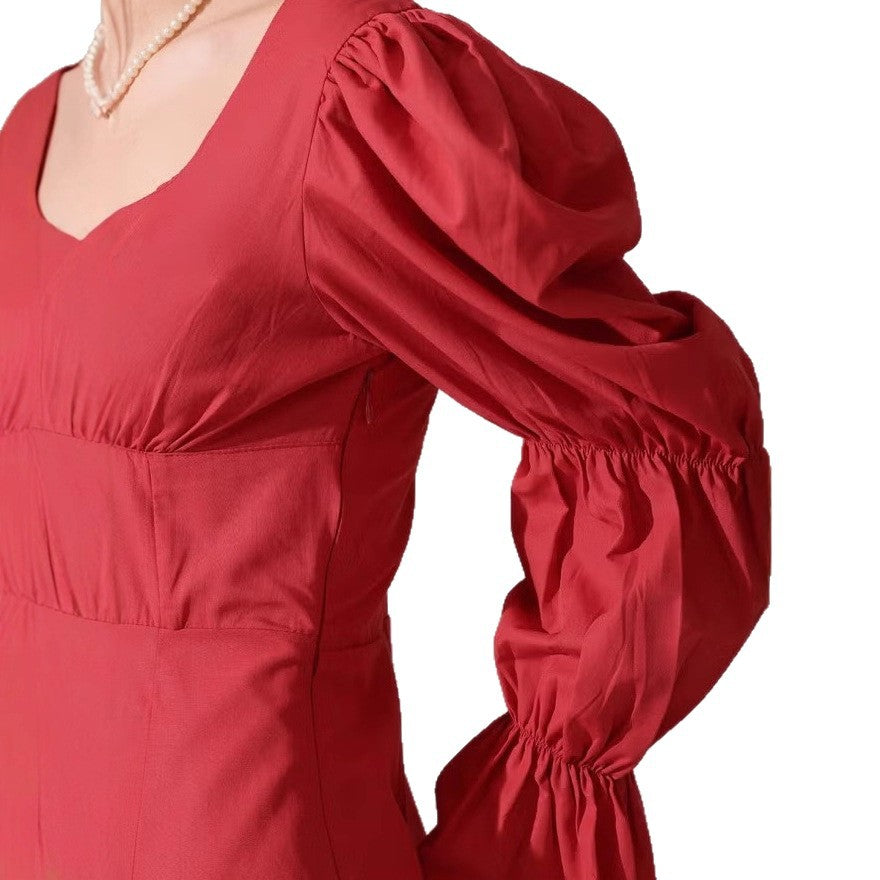 Damen Puffärmeliges Mini-Kleid mit eckigem Ausschnitt, Kordel-Bustier und Glockenärmeln EB